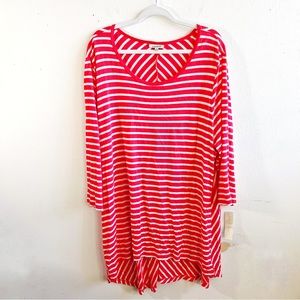 Crochet Tunic Red & White Striped 3/4 Sleeves Scoop Neck Tee Sz 3X NWT